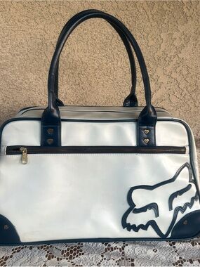 Fox White and Navy Duffel Bag with Logo
